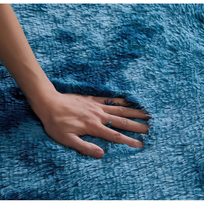 Килим з вофушона, круглий килим з високим ворсом, килим для вітальні, килимки з довгим ворсом для вітальні, пухнастий ворсистий килимок для ліжка в спальні, вуличний килим (темно-синій, діаметром 100 см круглої форми)