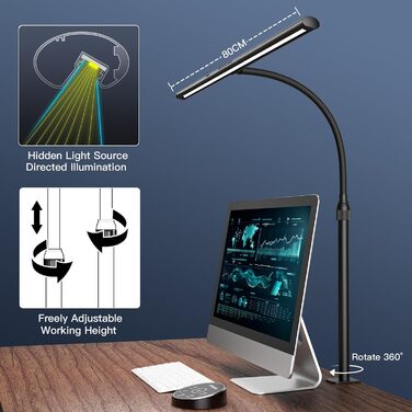 LED лампа настільна EYOCEAN 24W, 80см з жестами, диммування, захист очей, для офісу, читання, архітекторів, дизайнерів, чорна