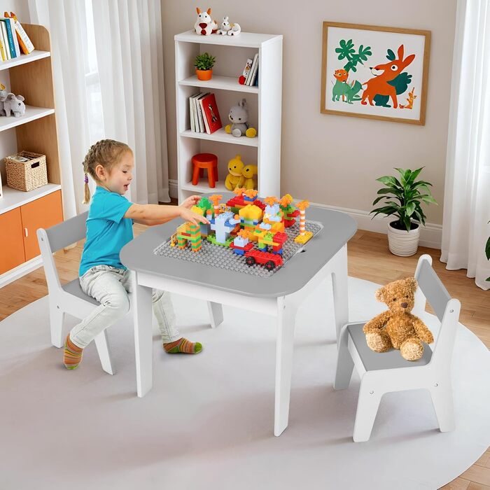 Дитячий стіл MAMIZO з 2 стільцями - дитяча меблева група, стіл і стільці для дитячої кімнати, сірий