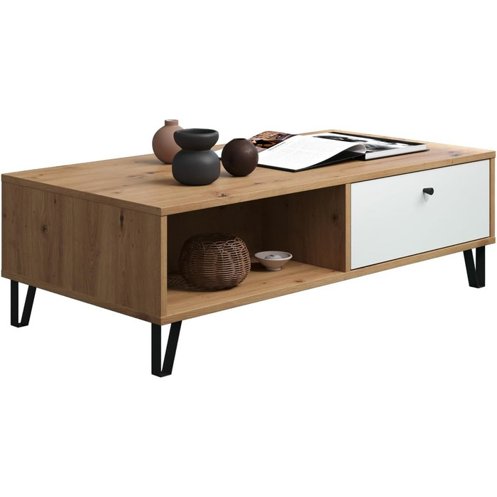 Тумба Trendteam Smart Living Touch з масиву дуба Artisan/білий колір - комод з 2 дверцятами та 4 відділеннями (110x37x60 см)