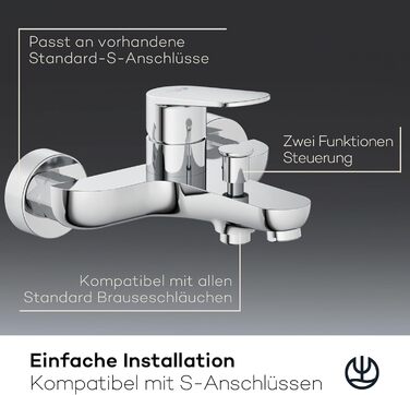 Змішувач для ванни KLUDI-X1 з двома споживачами, накладний на стіну, з S-перехідниками, одноручний для ванни та душу, хром
