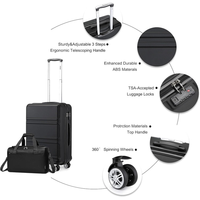 KONO Набір валіз-ролерів 2 в 1, 55 см, ручна поклажа, кремовий, набір для подорожей