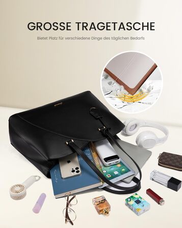 Сумка LOVEVOOK для жінок: велика, для ноутбука, шопер, робоча, офісна, з PU шкіри, чорна (15,6 дюймів)