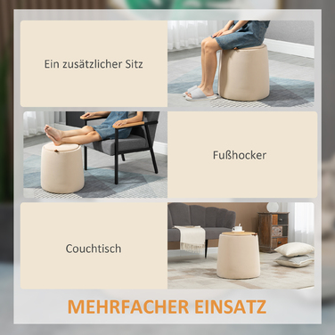 HOMCOM Ottoman Круглий пуф зі знімною кришкою для зберігання Beige Velvet Look Ø44 см x 47,5 см як журнальний столик