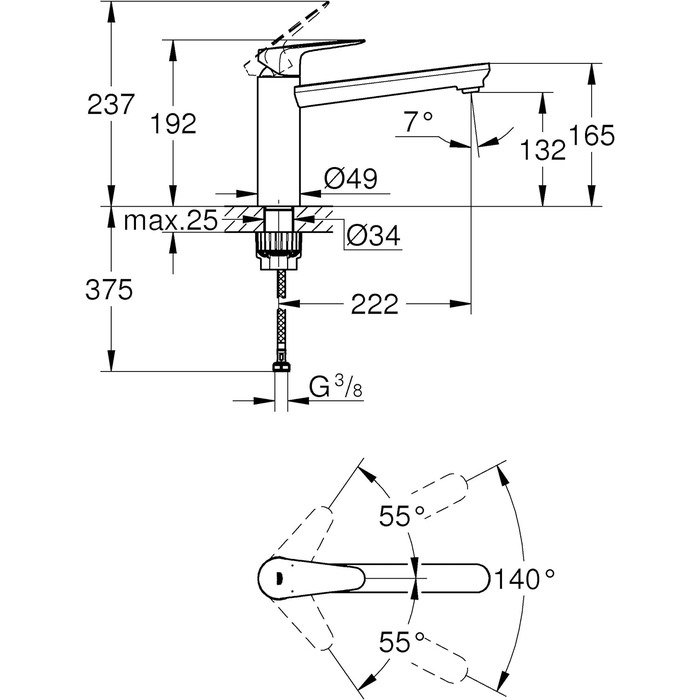 Змішувач для раковини Grohe 31715000 BauCurve, хром