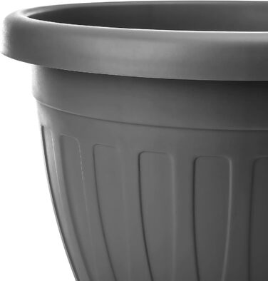 Плантатор BigDean 3X з підставкою, ø50xH38 см, антрацит - вологостійкий горщик для квітів - з водостоком, UV-стійкий, з міцного пластику - для внутрішнього та зовнішнього використання, Made in Europe