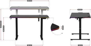 Стіл Електричний комп'ютерний стіл Офісний стіл Стіл Барний стіл 120 х 60 см Регулюється по висоті Плавно регульована 3-х плата пам'яті для керування пам'яттю Металева конструкція (Чорний RGB), 8.2