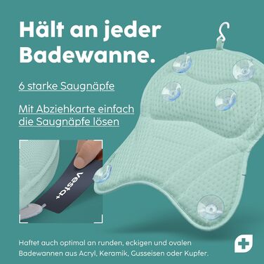 Подушка для ванни Vesta+ Badewannenkissen L з присосками, м'ятного кольору, для шиї та підтримки голови