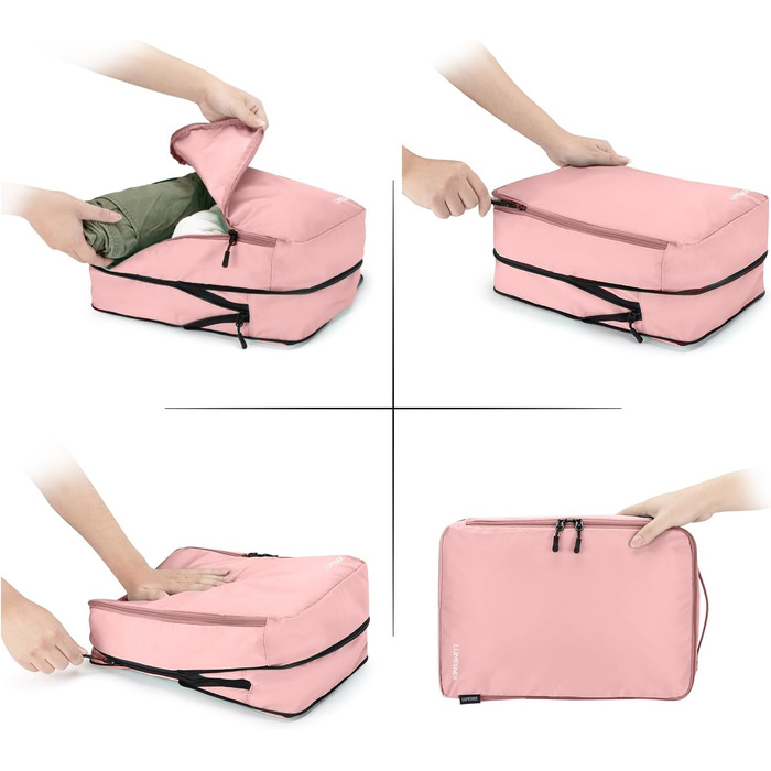 Набір органайзерів для подорожей у валізу Packing Cubes, комплект дорожніх сумок для одягу та косметички (8 предметів, рожевий)