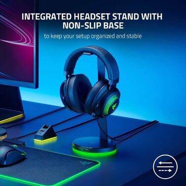 Підставка для навушників Razer з USB-хабом та RGB-підсвічуванням (7.1 Surround Sound, інтегрований тримач, протиковзкий підставник) білий (чорний, Base Station V2 Chroma, Single)