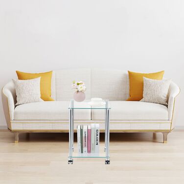 Столик журнальний Relaxdays зі скляною стільницею та роликами