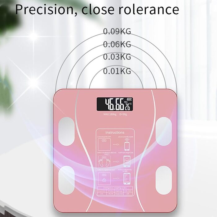 Цифрова шкала жиру в організмі YOPOTIKA Bluetooth, тонкий дизайн, захисне скло, рожевий