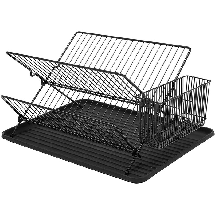 Складаний сушарка для посуду Simplywire з підставкою для столових приборів, чорний порошкове покриття