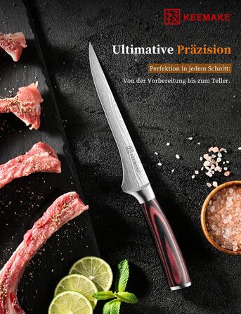 KEEMAKE Набір кухонних ножів: професійний ніж шеф-кухаря з захистом леза, універсальний ніж для м'яса, овочів та риби (15 см)