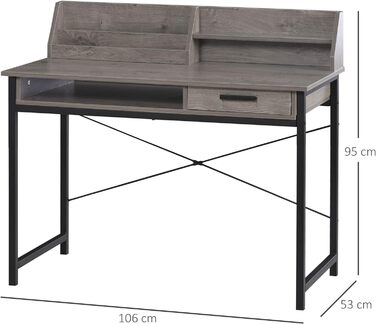 Письмовий стіл HOMCOM з шухлядою для полиць, комп'ютерний стіл, офісний стіл, індустріальний стиль, МДФ, метал, сірийчорний, 106 x 53 x 95 см