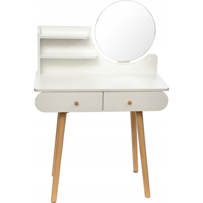 Туалетний столик Jumi, світлий дуб, з дзеркалом та 2 шухлядами, матовий, 80x122x40 см