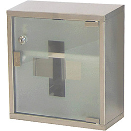 Аптечка для дому з замком, 60x30x12 см, 4 відділення, металева, з дверцятами зі скла, 2 ключі (білий), 4 відділення (сріблястий, 2 відділення)