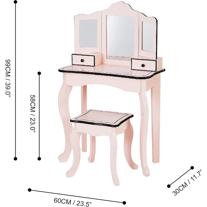Дитячий туалетний столик Fantasy Fields з дзеркалом і табуретом рожевий/чорний TD-13028P