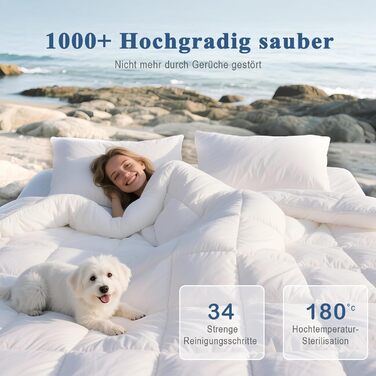 Пухова ковдра APSMILE 200x200 см з натурального пуху та пера, біо-бавовна, для алергіків, сертифікат Ökotex, RDS, середньої теплоти, біла, цілорічна