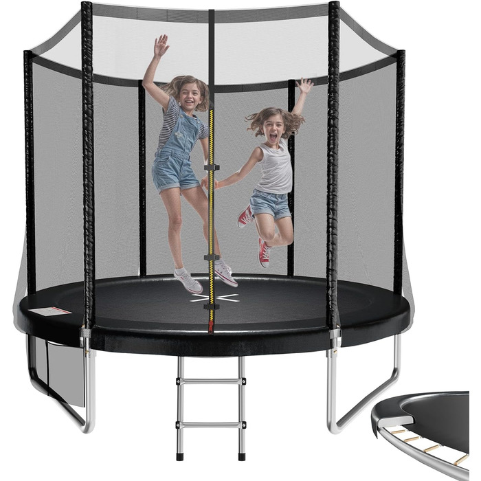 Батут JUMMICO вуличний Ø 228 см з драбиною та кишенею для речей, чорний - безпечний батут для дітей з сертифікацією GS