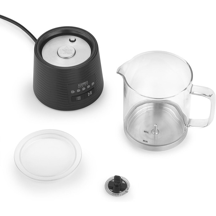 Електричний спінювач молока CASO CappuLatte: гарячий та холодний молочний пінок, 5 функцій, знімний скляний контейнер, для какао та гарячого шоколаду