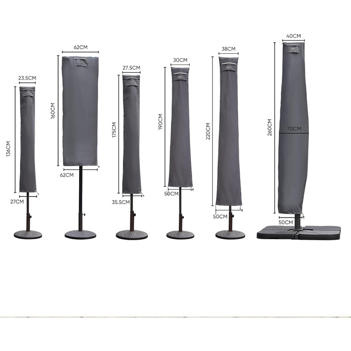 Захисний чохол для парасольки від сонця, сірий, 260x40/70/50 см