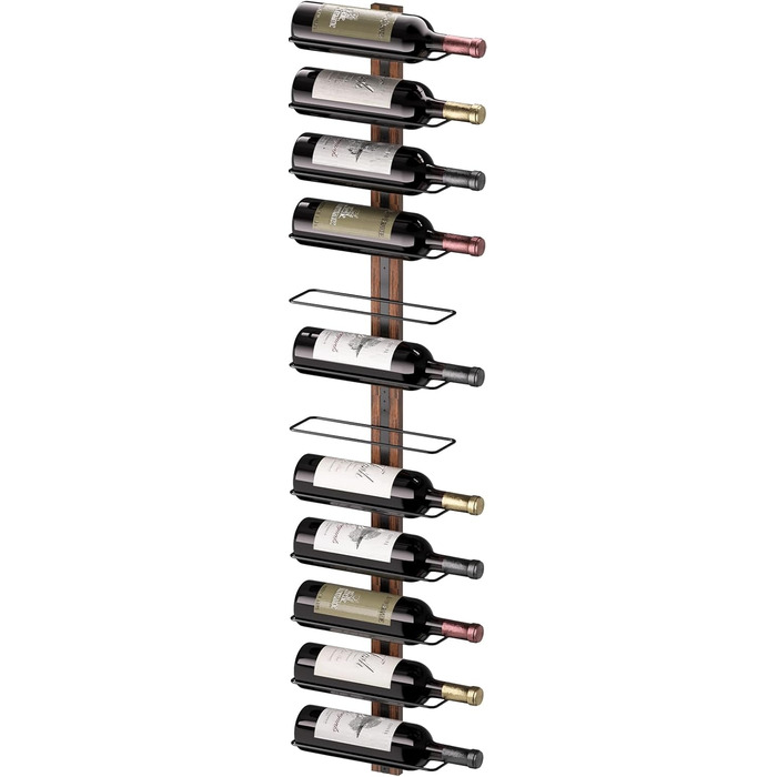 Настінна вітрина для вина B4Life на 12 пляшок, метал та дерево, чорний колір, для кухні, їдальні, бару