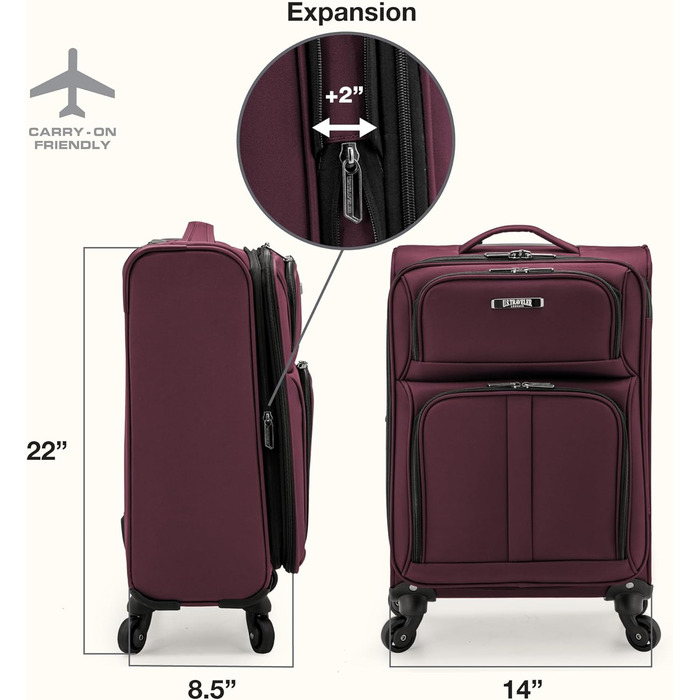 Чемодан U.S. Traveler Anzio Softside Розширюваний Spinner, 22 дюйми, блакитно-зелений