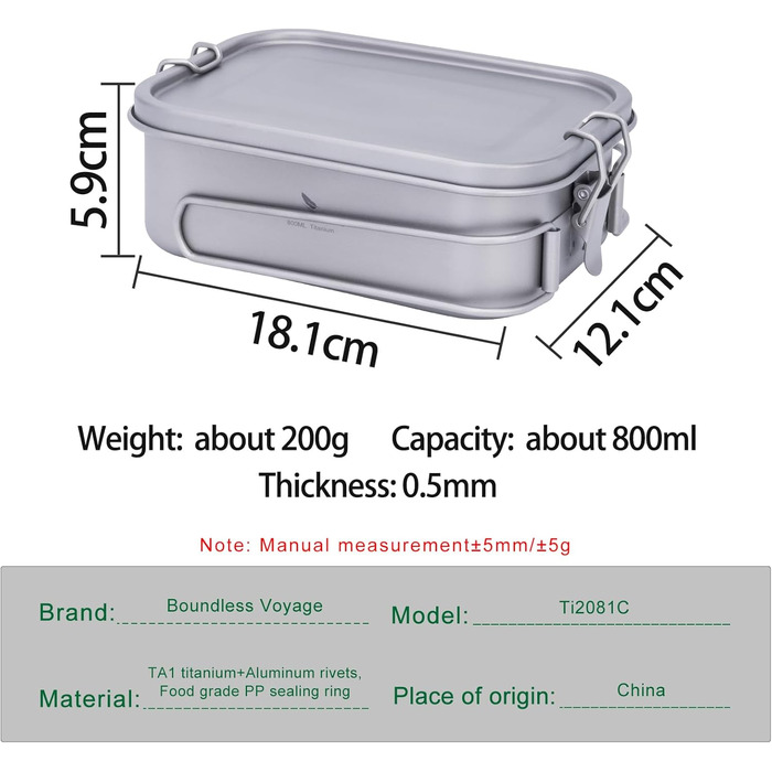 Ланчбокс iBasingo 800 мл з кришкою та ручкою – герметичний бенто-контейнер для кемпінгу, відпочинку та офісу. Харчовий посуд для їжі на винос – придатний для миття в посудомийній машині. Модель Ti2081C