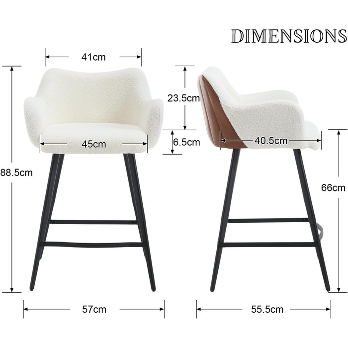 Барні стільці Набір з 2 шт. , PU шкіра та льон, металеві ніжки, білий (штучне хутро)