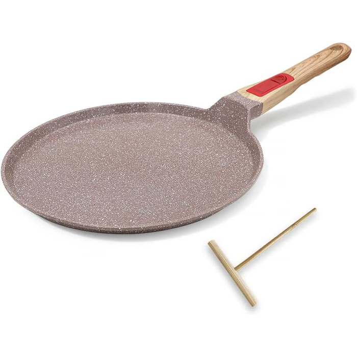 Сковорода для крепів з знімним ручками - антипригарне покриття з кераміки - сковорода для палачинків з розподільником тіста (колір: коричневий, діаметр 25 см)