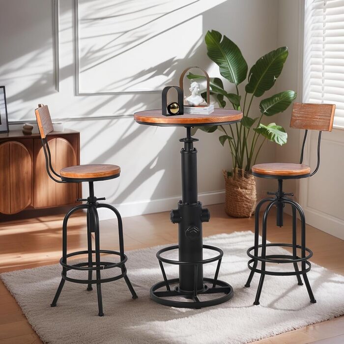 Столик барний вінтажний в індустріальному стилі для бару або бістро, дизайн як пожежний гідрант, на 2-3 особи, регульована висота 98-112,8 см (Чорний)