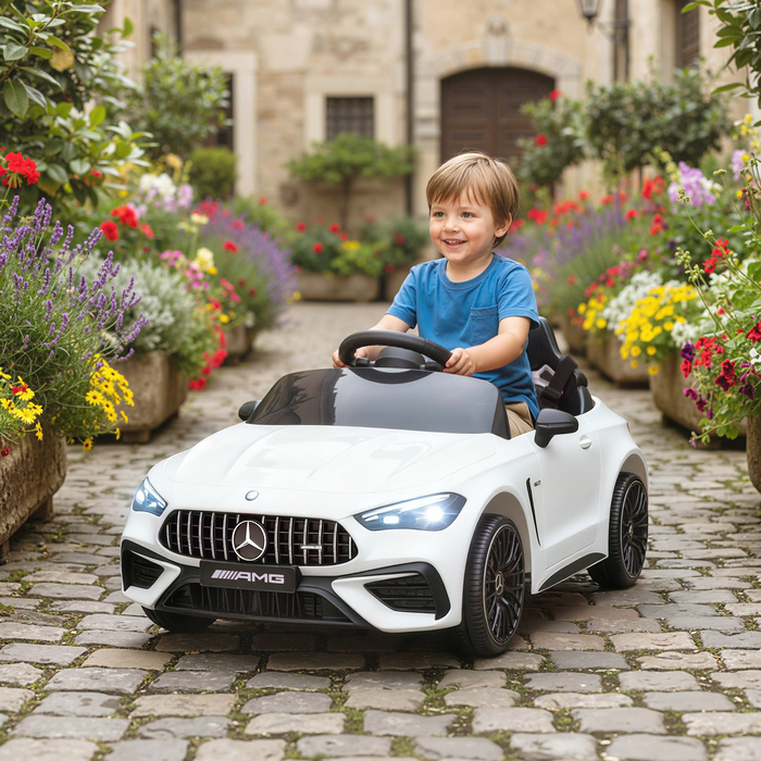Електромобіль для дітей Kinder, дизайн Mercedes-Benz, двигун 12V, пульт дистанційного керування, світлодіодні фари, музика, для дітей віком 3-6 років, білий