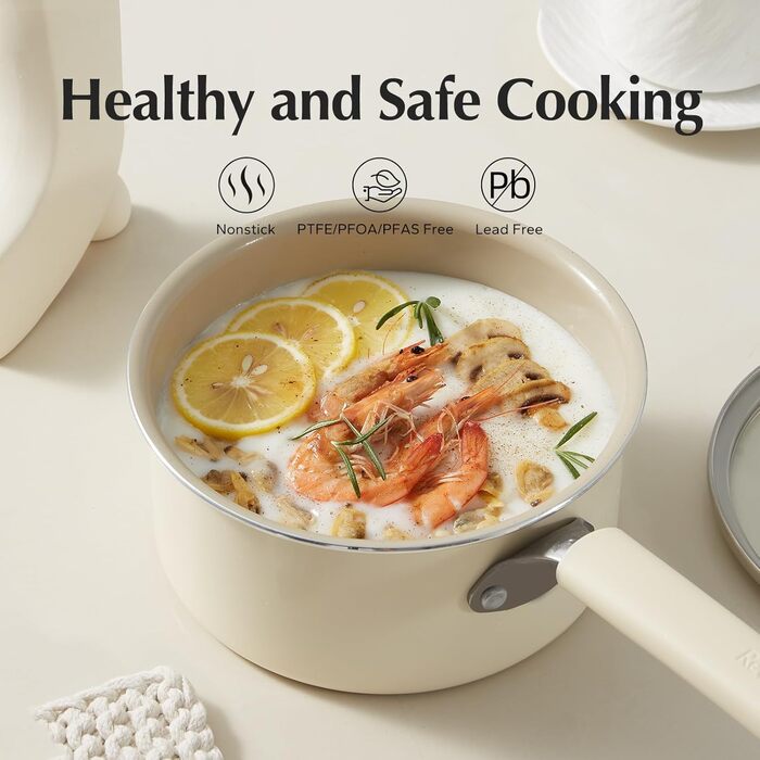 Керамічний сотейник Redchef з кришкою, антипригарний, 16 см, нетоксичний, для всіх плит, PFAS-free, для соусів