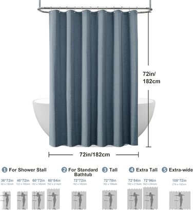 Штора для душу з льону з металевими кільцями, 182x182 см, Marineblau (темно-синій)