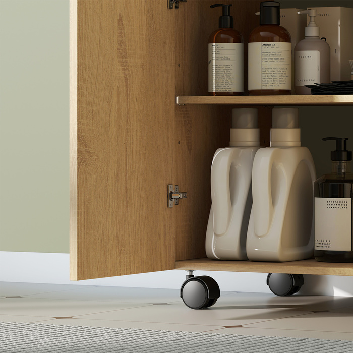 Підставка під раковину для ванної кімнати з 3-ярусним полицям, на колесах, з дерева