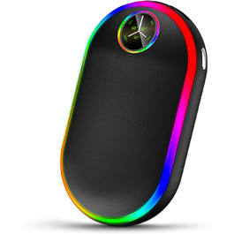 Електричний підігрівач для рук 10000mAh з підсвічуванням (7 кольорів), перезаряджуваний, портативний, чорний - ідеальний зимовий подарунок для чоловіків та жінок