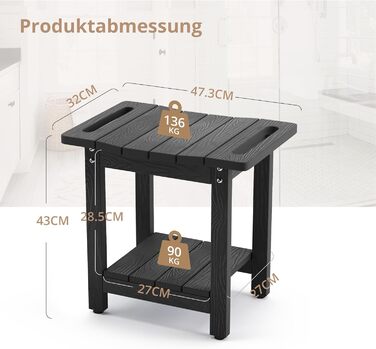 Двомісна лавка для душу LUE BONA HDPS з місцем для зберігання, стійка до води, для гоління ніг, з ручками, для внутрішнього та зовнішнього використання (Чорний)