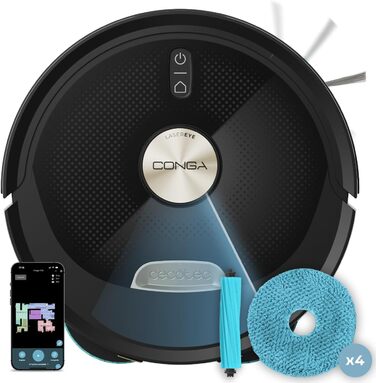 Робот-пилосос та робот-мийник Cecotec Conga M100 X-Treme з AI та керуванням через додаток. Потужність всмоктування 20000Pa, штучний інтелект, силіконова щітка Anti-Tangle, обертові мопи, автономність до 220м²