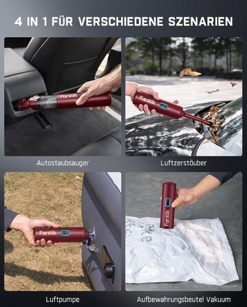 Акумуляторний автомобільний пилосос Fanttik Slim V8 APEX, портативний ручний міні-пилосос RobustClean™ 4-в-1, потужність всмоктування 19000 Па/45 AW, 2 режими роботи, для авто, офісу та клавіатур (Червоний)