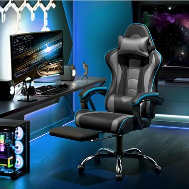 Ігровий крісло Yaheetech з масажем, регульованою спинкою 90-135°, з підніжкою. Білий (Чорний/Сірий)