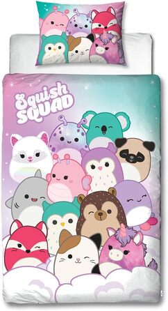 Комплект постільної білизни Character World Squishmallows, двосторонній, 2-сторонній, з наволочкою, ідеально підходить для дитячих кімнат (макс. 50 символів)