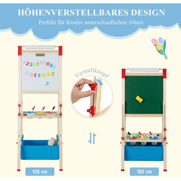 Дитяча мольберт GOPLUS 3-в-1: дошка-магніт, дошка для малювання, тримач для паперу та аксесуари, регульована висота, 3-8 років