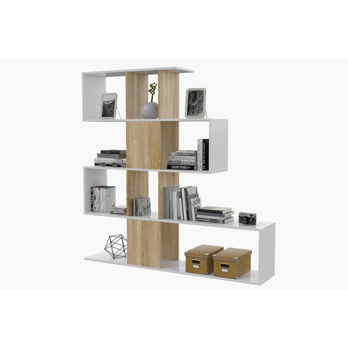 Декоративно-функціональна етажерка з п'ятьма відділеннями, біла з дубовими вставками, розміри 145 х 145 х 29 см Bianco E Rovere