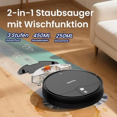 Робот-пилосос VersLife L6 з функцією миття підлоги, 120 хв роботи, керування через додаток/Wi-Fi/Alexa