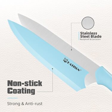 Набір кухонних ножів Katisun 16 предметів з японської сталі, з бруском для заточування, дощечкою та ножицями, кухонний набір для нарізки, шинкування та нарізання, безпечний для миття в посудомийній машині (14 ножів, синій/синій)