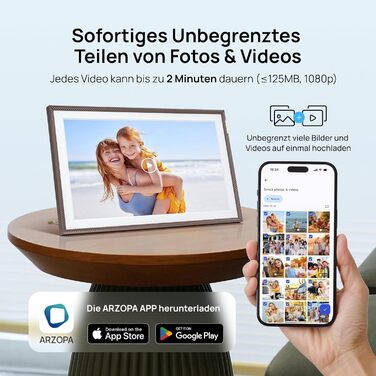 Цифровий фоторамка ARZOPA 15.6 дюймів: безлімітний хмарний зберігання, віддалена передача, FHD сенсорний екран. Чудовий подарунок!