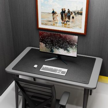 Килимок на стіл MAIDERN XXL 110x70 см — двосторонній килимок для миші зі шкіри та корка, водонепроникна протиковзаюча підкладка для офісу, дому та геймінгу, чорний