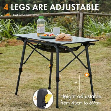 Складаний кемпінговий стіл Portal з регулюванням висоти, алюмінієвий, 90 x 53 см, сірий
