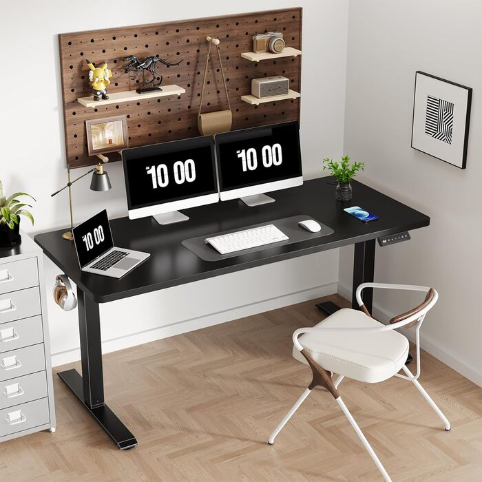 Електричний стіл 160x60 см, регульована висота, чорний, без швів, для комп'ютера